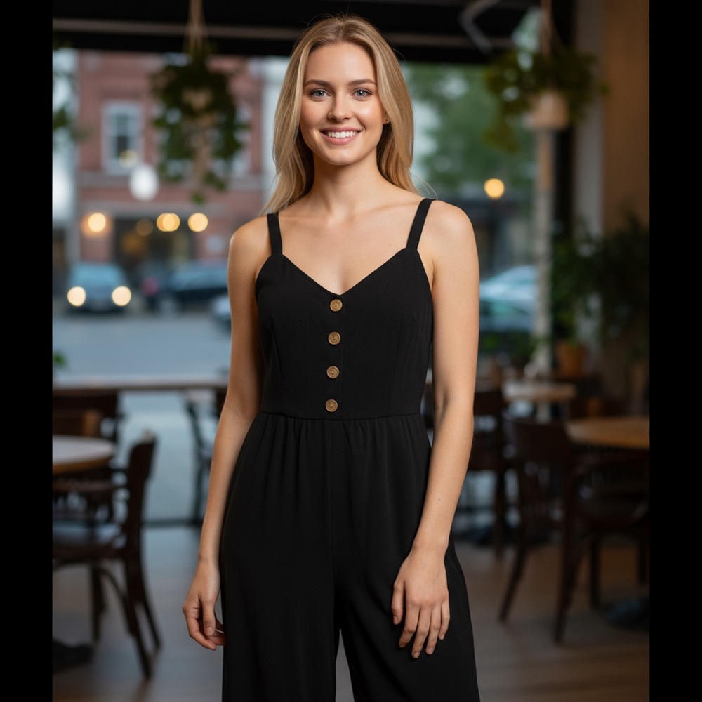 Elegant Black Buttoned Jumpsuit